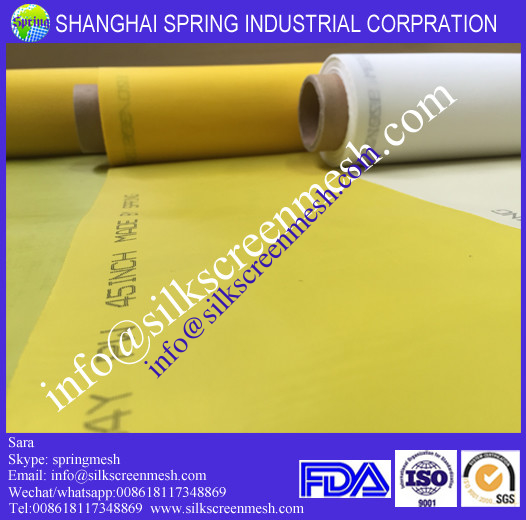 Monofilamento de poliéster de malla plana de 120T blanco/amarillo para diseños a color para impresión de serigrafía